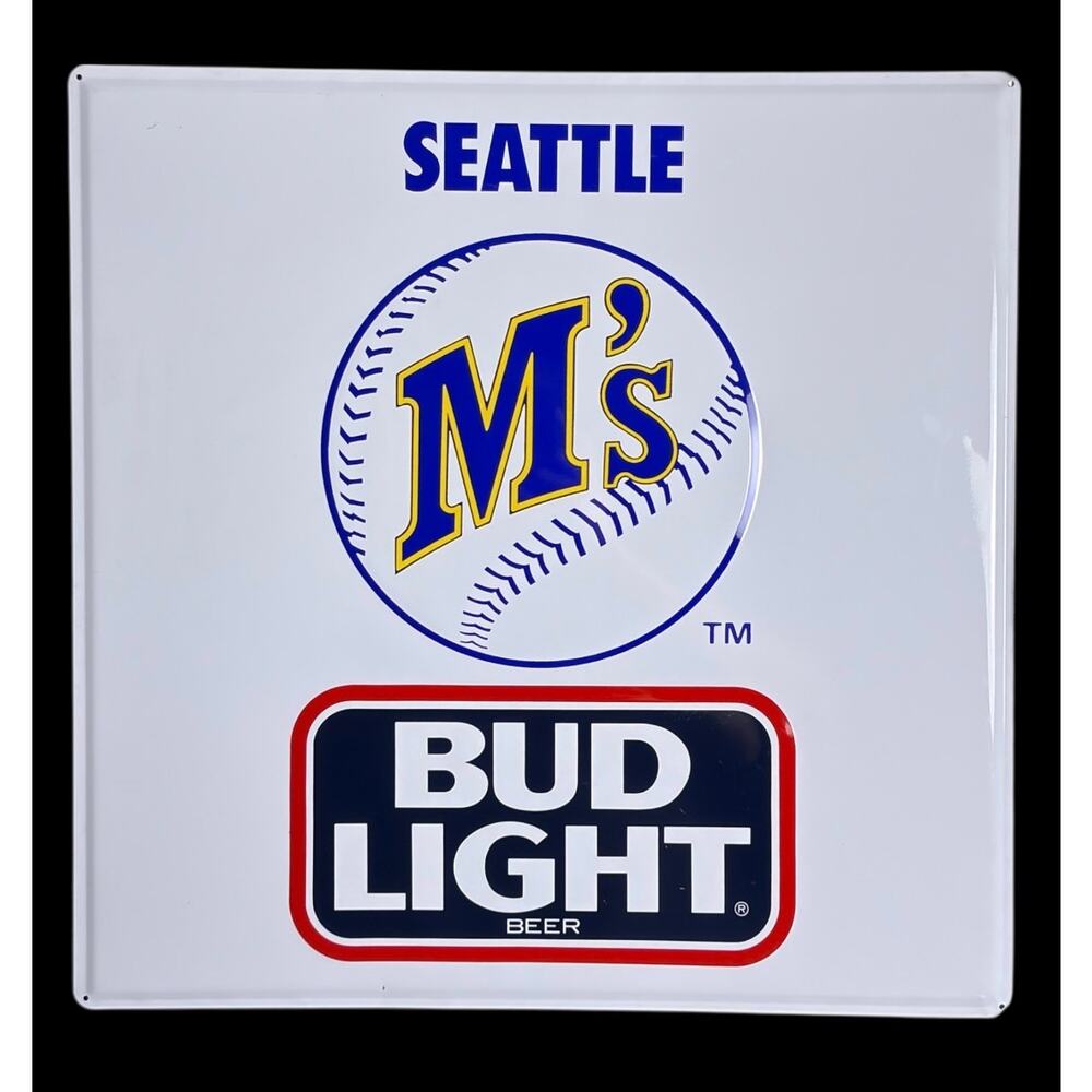 Vintage MLB Seattle Mariners Bud Light Beer 22" x 22" Metal Baseball Sign Rare